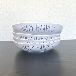 NWT Rae Dunn Melamine HAPPY HARVEST. Matte White Dinner Bowls - Set of 4